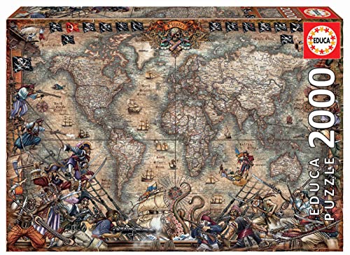 Educa 18008, Piraten Weltkarte, 2000 Teile Puzzle für Erwachsene und Kinder ab 12 Jahren von Educa