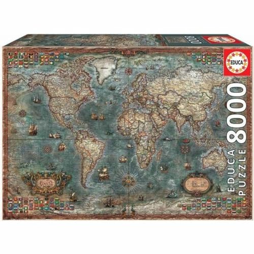 Educa 18017, Antike Weltkarte, 8000 Teile Puzzle für Erwachsene und Kinder ab 14 Jahren, Landkarte von Educa