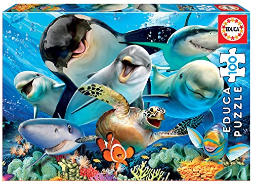 Educa - Puzzle 100 Teile | Meerestiere Selfie, lustiges 100 Teile Puzzle für Kinder ab 6 Jahren, Tierpuzzle (18062) von Educa