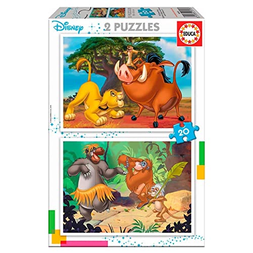 Educa - Puzzle 20 Teile für Kinder ab 3 Jahren | Disney Tiere, 2x20 Teile Puzzleset für Kinder ab 3 Jahren, König der Löwen, Dschungelbuch (18103) von Educa