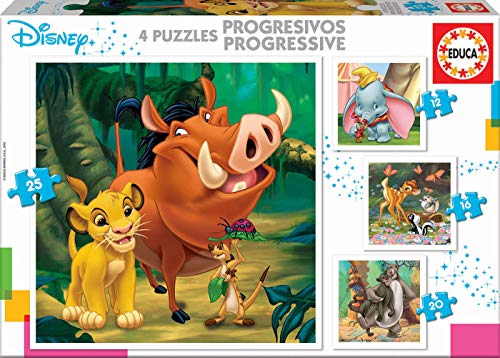 Educa - Puzzle Disney | 4-in-1 Kinderpuzzle Set | Progressive Puzzles mit 12, 16, 20, 25 Teilen | Puzzle ab 3 Jahren (18104) von Educa
