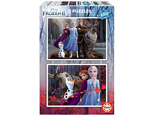 Educa - Puzzle 100 Teile | Die Eiskönigin II, 2x100 Teile Puzzleset für Kinder ab 6 Jahren, Disney, Anna, ELSA (18111) von Educa