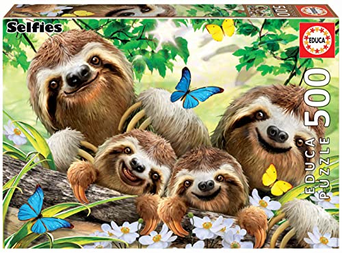 Educa 18450, Faultierfamilie Selfie, 500 Teile Puzzle für Erwachsene und Kinder ab 10 Jahren, lustiges Tierpuzzle von Educa