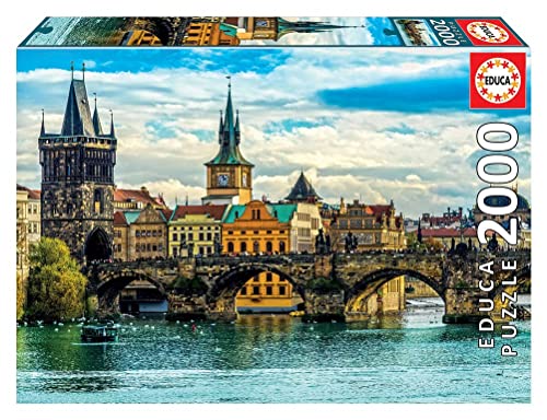Educa 18504, Sicht auf Prag, 2000 Teile Puzzle für Erwachsene und Kinder ab 12 Jahren, Tschechien, Städtepuzzle von Educa