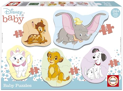 Educa - Disney, Baby Puzzleset mit 5 Puzzles für Kinder ab 24 Monaten, Bambi, Dumbo, 101 Dalmatiner, Aristocats, König der Löwen (18591) von Educa
