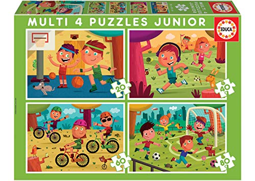 Educa 18602, Sportarten, 4 x 20/40/60/80 Teile Puzzle, 4in1 Puzzleset für Kinder ab 5 Jahren, Sports von Educa