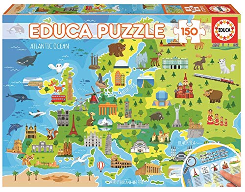 Educa - Europakarte, 150 Teile Puzzle für Kinder ab 6 Jahren, Landkarte, Lernpuzzle (18607) von Educa