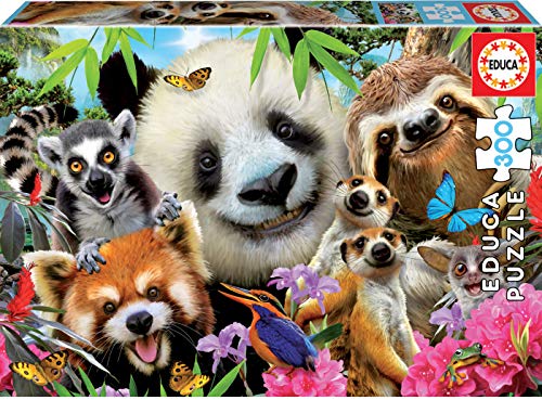 Educa - Puzzle 300 Teile | Tierfreunde Selfie, 300 Teile Puzzle für Kinder ab 6 Jahren, Panda, Erdmännchen, Fuchs, Faultier (18610) von Educa