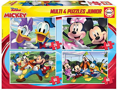 Educa 18627, Mickeys Freunde, 4in1 Puzzleset, 20/40/60/80 Teile Puzzle für Kinder ab 5 Jahren, Disney von Educa