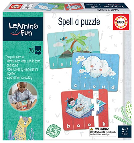 Educa 18839 Learning is Fun, Buchstabier-Puzzlekarten, Buchstabieren Lernen, Lernspiel für Kinder ab 5 Jahren von Educa