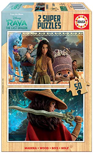Educa 18879, Raya und der letzte Drache, 2x50 Teile Puzzleset für Kinder ab 4 Jahren, Holzpuzzle, Disney von Educa