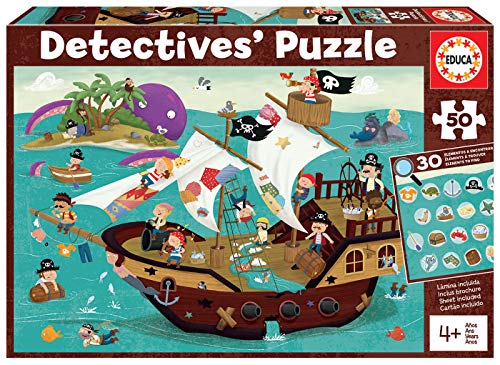 Educa - Piratenschiff, 50 Teile Detektiv Puzzle für Kinder ab 4 Jahren, Suchpuzzle, Wimmelpuzzle (18896) von Educa
