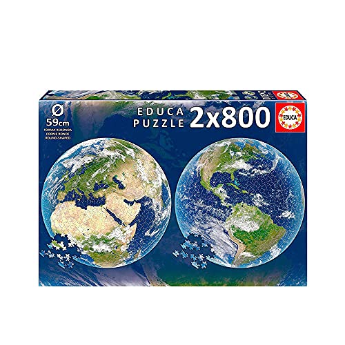 Educa 19039, Planet Erde, 2 x 800 Teile rundes Puzzle für Erwachsene und Kinder ab 10 Jahren, Weltkarte von Educa