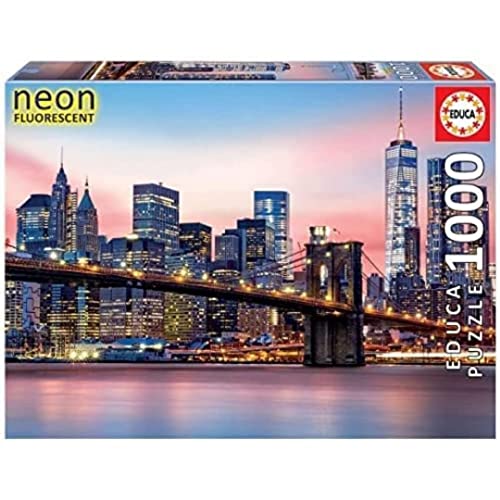 Educa - Puzzle 1000 Teile für Erwachsene | Brooklyn-Bridge, 1000 Teile Nachtleuchtpuzzle für Erwachsene und Kinder ab 14 Jahren, New York, leuchtet im Dunkeln (19269) von Educa