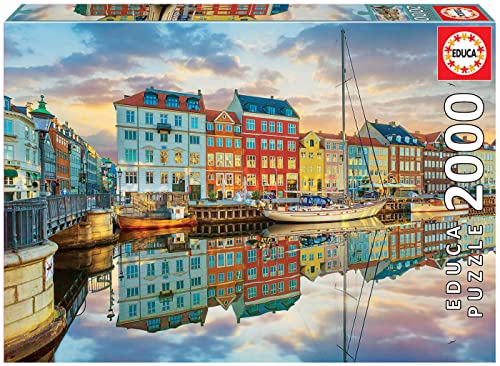 Educa - Puzzle 2000 Teile für Erwachsene | Sonnenuntergang im Kopenhagener Hafen, 2000 Teile Puzzle für Erwachsene und Kinder ab 14 Jahren, Dänemark, Skandinavien (19278) von Educa