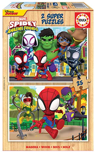 Educa - Spidey und Seine Super-Freunde, 2 x 25 Teile Holzpuzzleset für Kinder ab 3 Jahren, Spiderman, Marvel (19289) von Educa