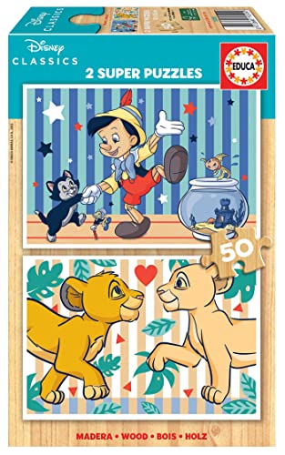 Educa 19290, Disney Klassiker, 2 x 50 Teile Holzpuzzleset für Kinder ab 4 Jahren, Pinocchio, König der Löwen Educa 19290, Disney Klassiker, 2 x 50 Teile Holzpuzzleset für Kinder ab 4 Jahren, Pinocchio, König der Löwen von Educa