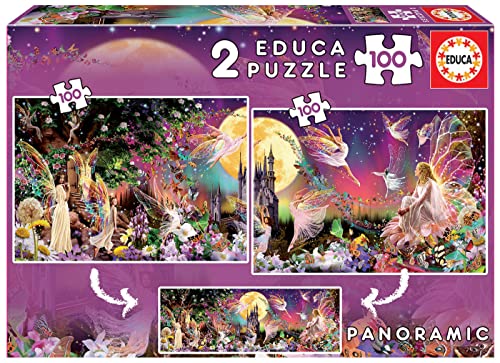 Educa - Puzzle 100 Teile | Feen-Triptychon, 2 x 100 Teile Puzzleset für Kinder ab 6 Jahren, Fantasy (19291) von Educa