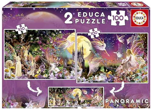 Educa - Puzzle 100 Teile | Feen-Triptychon, 2 x 100 Teile Puzzleset für Kinder ab 6 Jahren, Fantasy (19291) von Educa