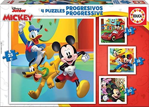 Educa - Mickeys Freunde, 4in1 Puzzleset mit 12/16/20/25 Teilen, Puzzle für Kinder ab 3 Jahren, Disney (19294) von Educa