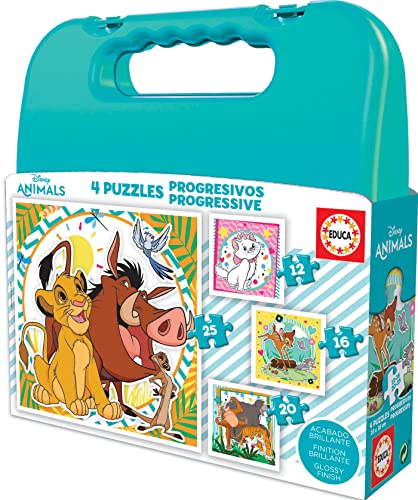 Educa - Disney Tiere, 4in1 Puzzleset mit 12/16/20/25 Teilen, Puzzle für Kinder ab 3 Jahren (19309) von Educa