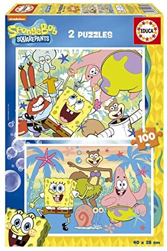 Educa - Puzzle 100 Teile | Spongebob Schwammkopf, 2x100 Teile Puzzle-Set für Erwachsene und Kinder ab 6 Jahren, Kinderpuzzle, Squarepants (19389) von Educa