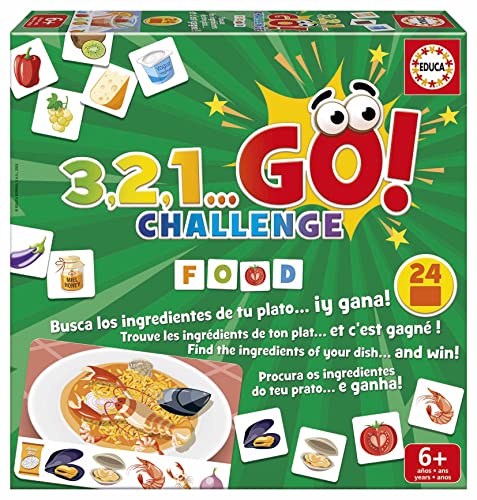Educa 19392, 3,2,1 GO Challenge Food, Suchspiel auf Zeit für Erwachsene und Kinder ab 6 Jahren, mit 24 leckeren Gerichten zum Nachlegen von Educa