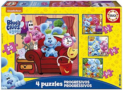 Educa - Blue's Clues & You, 4-in-1 Puzzle-Set mit 12-25 Teilen für Kinder ab 3 Jahren, Kinderpuzzle (19398) von Educa