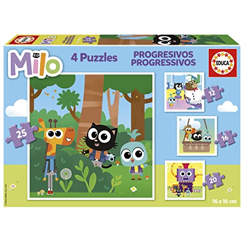 Educa - Milo, 4in1 Puzzleset mit 12/16/20/25 Teilen, Puzzle für Kinder ab 3 Jahren, Kinderpuzzle (19543) von Educa