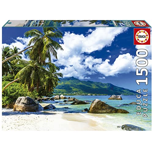 Educa - Puzzle 1500 Teile für Erwachsene | Seychellen, 1500 Teile Puzzle für Erwachsene und Kinder ab 14 Jahren, Landschaftspuzzle, Meer, Strand, Palmen (19564) von Educa