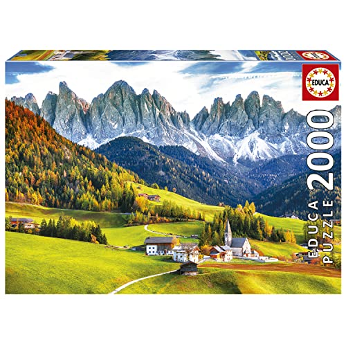 Educa - Puzzle 2000 Teile für Erwachsene | Herbst in den Dolomiten, 2000 Teile Puzzle für Erwachsene und Kinder ab 14 Jahren, Südtirol, Italien, Berge, Landschaftspuzzle (19566) von Educa