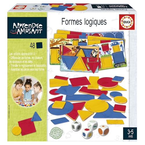 Educa - Learning is Fun Logic Blocks, 48 Formen in 4 verschiedenen Formen. Lernspiel für Kinder, um Verschiedene Konzepte zu Lernen und Verbände zu Machen, 3 Jahre (19599) von Educa