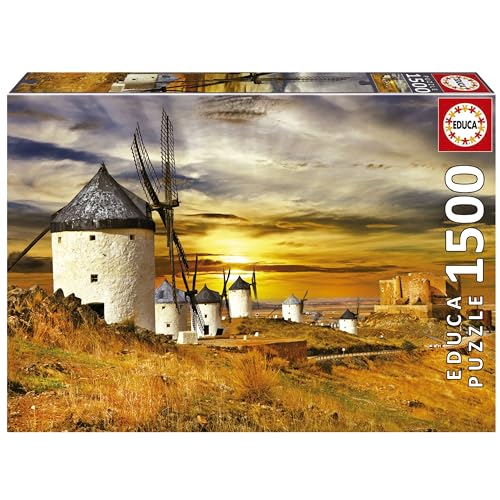 Educa - Puzzle 1500 Teile für Erwachsene | Windmühlen von Consuegra, 1500 Teile Puzzle für Erwachsene und Kinder ab 14 Jahren, La Mancha, Spanien (19618) von Educa