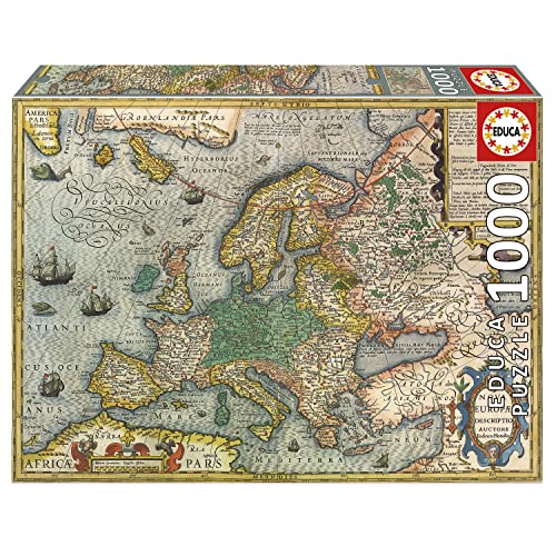 Educa - Puzzle 1000 Teile für Erwachsene | Antike Europakarte, 1000 Teile Puzzle für Erwachsene und Kinder ab 14 Jahren, Landkarte (19621) von Educa