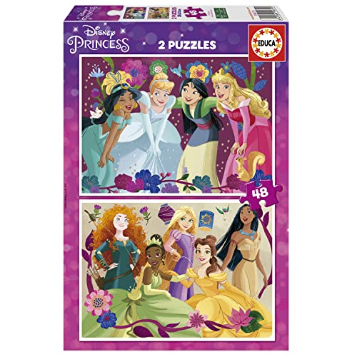 Educa - Disney Princess, 2 x 48 Teile Puzzle-Set für Kinder ab 4 Jahren, Prinzessinnen, Rapunzel, Mulan, Belle, Pocahontas (19675) von Educa