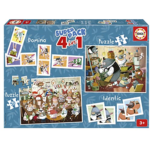 Educa - Waldgeschichten Superpack 4in1, inkl. Domino, Memo Spiel und 2 Puzzles, für Kinder ab 3 Jahren (19688) von Educa