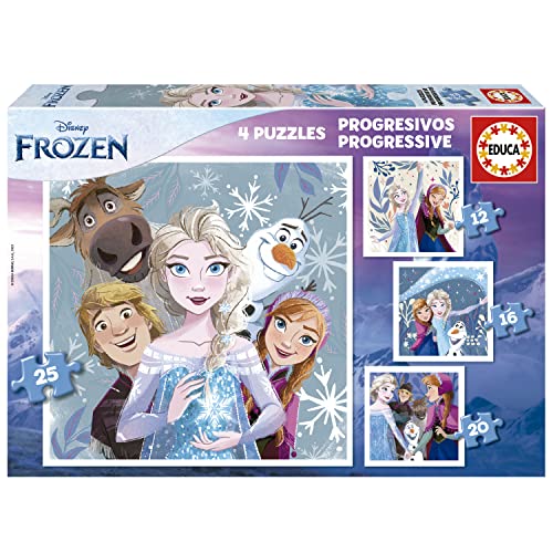 Educa - Die Eiskönigin, 4in1 Puzzle mit 12/16/20/25 Teilen, Puzzleset für Kinder ab 3 Jahren, Kinderpuzzle Disney Frozen (19735) von Educa