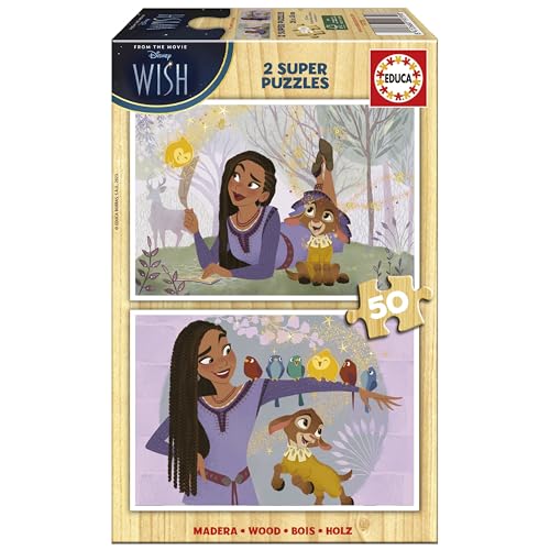 Educa - Disney Wish Puzzle, 2x50 Teile Holzpuzzleset für Kinder ab 4 Jahren, Kinderpuzzle (19739) von Educa