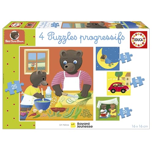 Educa 19884 Progressive Puzzles Kleiner Braunbär 12-16-20-25, Vielseitig einsetzbar von Educa