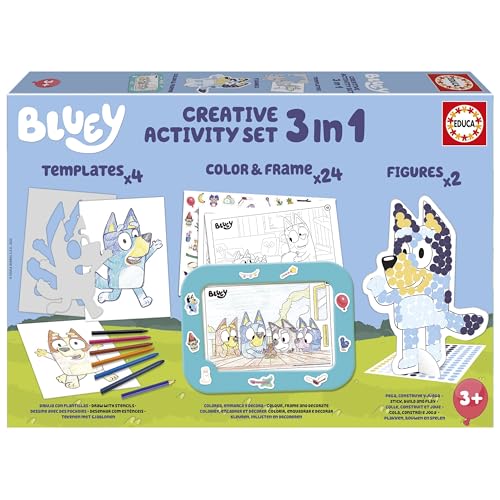Educa - Bluey 3-in-1-Kreativset mit DREI Aktivitäten: Malen nach Zahlen, Erstellen von 2 3D-Figuren zum Dekorieren & Zeichnen von Charakteren aus der Bluey-Serie mithilfe von Vorlagen. Ab 3 Jahren Educa - Bluey 3-in-1-Kreativset mit DREI Aktivitäten: Malen nach Zahlen, Erstellen von 2 3D-Figuren zum Dekorieren & Zeichnen von Charakteren aus der Bluey-Serie mithilfe von Vorlagen. Ab 3 Jahren von Educa