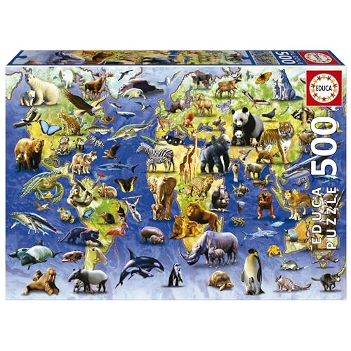 Educa - Puzzle von 500 Teilen für Erwachsene | Spezies in Gefahr des Aussterbens. Messen: 48 x 34 cm. Beinhaltet die puzzlekleber FixPuzzle. Seit 11 Jahren (19908) von Educa