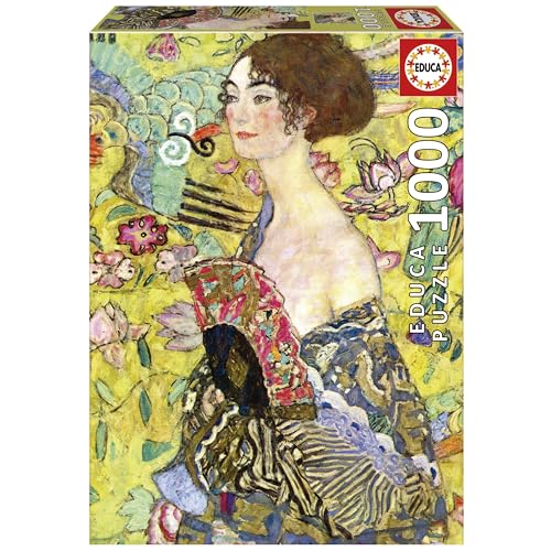 Educa - Puzzle von 1000 Teilen für Erwachsene | Dame mit Fächer, Gustav Klimt. Messen: 48 x 68 cm. Beinhaltet die puzzlekleber FixPuzzle. Seit 14 Jahren (19932) von Educa