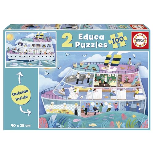 Educa - Set von 2 Puzzle für Kinder mit 100 Teilen voller externer Details und interner | Boot draußen/innen. Maßnahme: 40 x 28 cm. Empfohlen für Kinder ab 6 Jahre (19958) von Educa