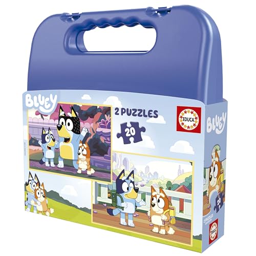 Educa - Set von 2 Bluey -KinderPuzzlen mit 20 Teilen, die in einem herrlichen Plastikkoffer präsentiert Werden. Maßnahme: 28 x 20 cm. Empfohlen für Kinder ab 4 Jahre (19966) von Educa