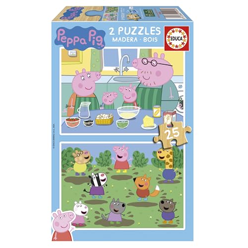 Educa - Set von 2 HolzPuzzlen mit jeweils 25 Teilen | Peppa Pig. Maßnahme: 26 x 18 cm. Empfohlen für Kinder ab 4 Jahre (19995) von Educa