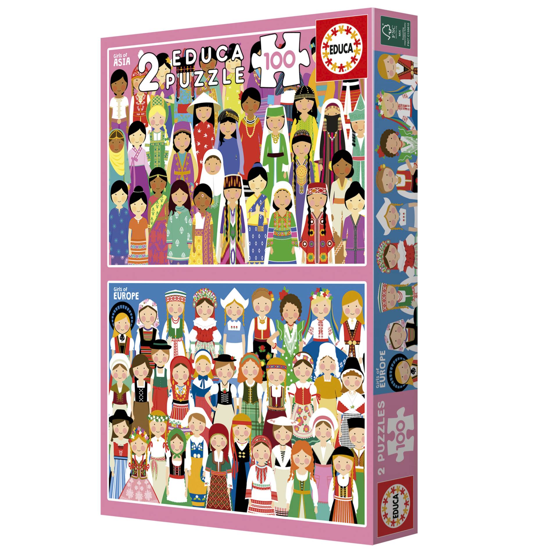 Educa 2 Puzzles - Girls of Europe and Girls of Asia 100 Teile Puzzle Educa-20478 von Educa