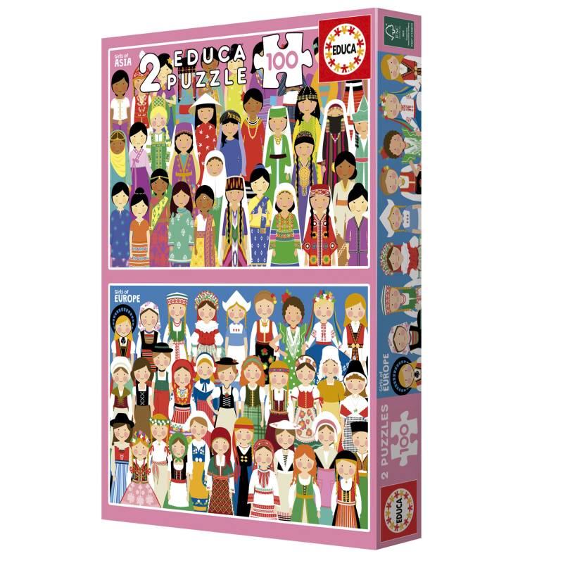 Educa 2 Puzzles - Girls of Europe and Girls of Asia 100 Teile Puzzle Educa-20478 von Educa