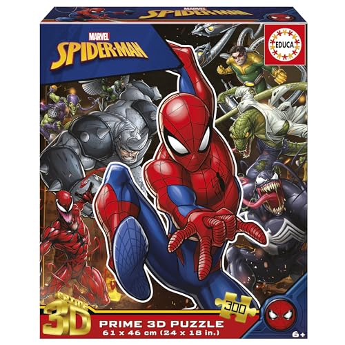 Educa Puzzle mit 300 Teilen mit linsenförmigem 3D-Effekt, Spider-Man 3D-Linsenpuzzle, Jungen und Mädchen, ab 7, 8, 9 Jahren (20049) von Educa