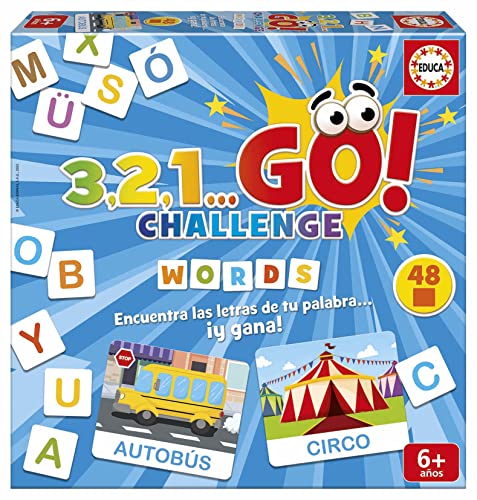 Educa - 3,2,1 ... GO Challenge Words | Finden Sie die Buchstaben Ihres Schriftzugs vor dem Niemand mit 48 Wörtern und 150 Großbuchstaben | Von 2 bis 5 Spielern | Ab 6 Jahren (19391) von Educa