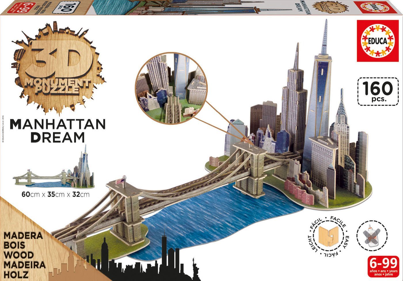Educa 3D Puzzle - 3D Holzpuzzle - Brooklyn Bridge, Manhattan Dream 160 Teile Puzzle Educa-17000 von Educa